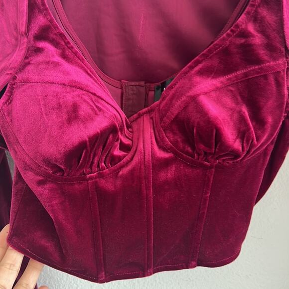 Meraki Red Velour Corset Top and Shoulder Cover Set Top Set Small - Picture 5 of 6